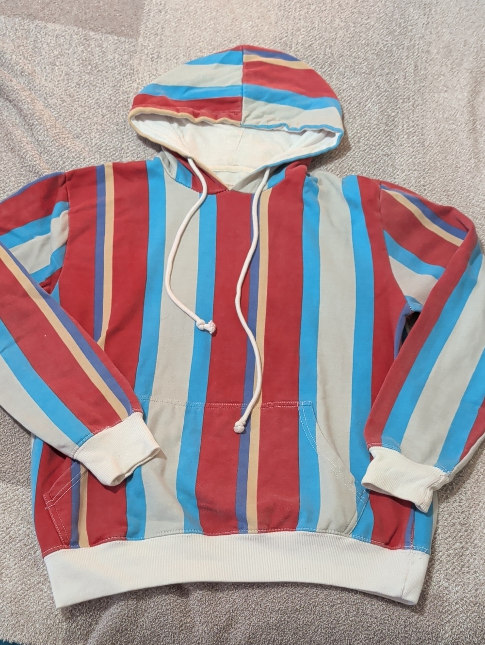 Striped Red & Blue Hooded Men's Hoodie - Black Jack